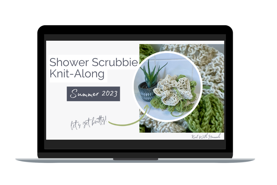 white and green lace shower scrubbie image on a laptop