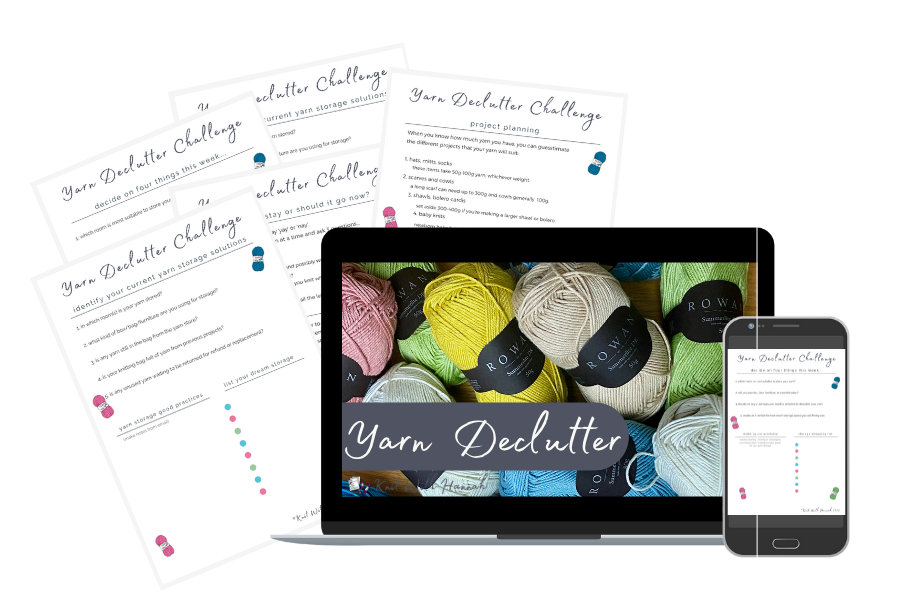 image of colourful cotton yarn and yarn declutter worksheets