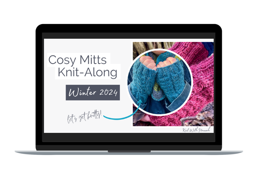 images on a laptop of hands wearing teal and red fingerless mitts